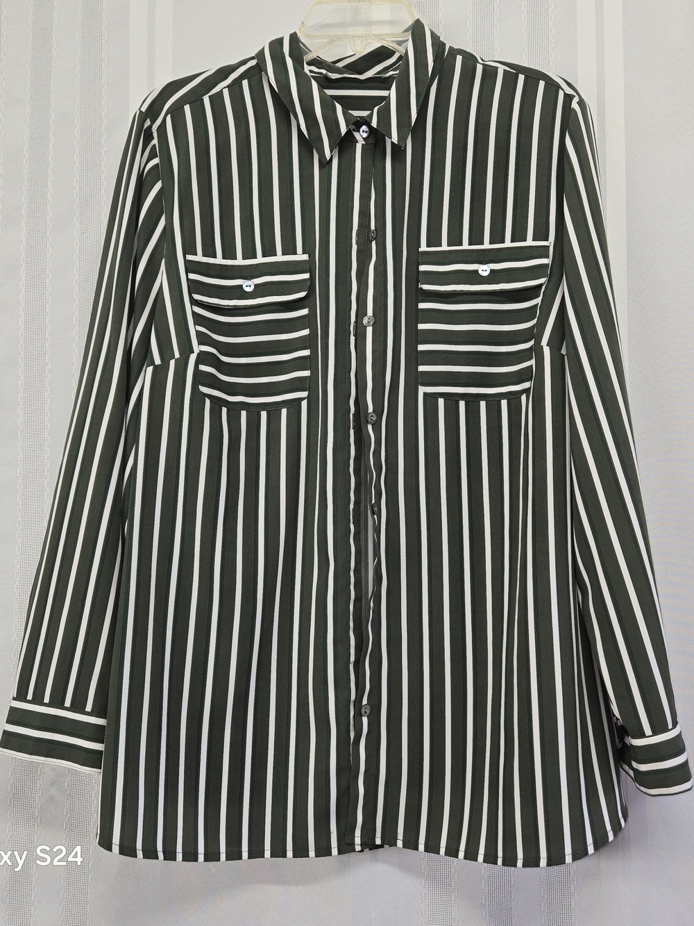 Riders By Lee Blouse Shirt Womens Size 1X Green White Roll Tab Sleeves